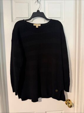 Michael Kors Black Ribbed-Stripe Crewneck Sweater